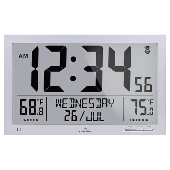 Marathon Atomic Full Calendar Clock With Indoor Outdoor Temperature 