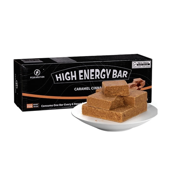 PEAK4RATION High Energy Bar | Emergency Ration Biscuits - Caramel Cinnamon 6864kcal | Long Shelf-Life Compressed Biscuits - 6 Day Package 1.5kg (6x250g Paper Box) | Survival Food Ration Bar Compact