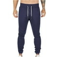 thumbnail image 2 of Ernkv Sports Pants for Men Soft Relaxed Fit Casual Wear Elastic Waist Solid Color Comfy Lounge Casual Fashion Fall Spring Trousers Full Length Pants with Pocket Dark Blue M, 2 of 4