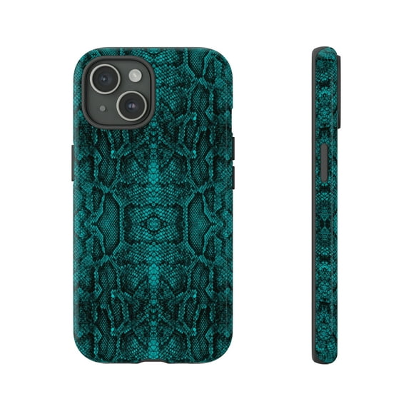 Greenish-Blue Snakeskin Print iPhone 15 Case-iPhone Case-Animal Print Case