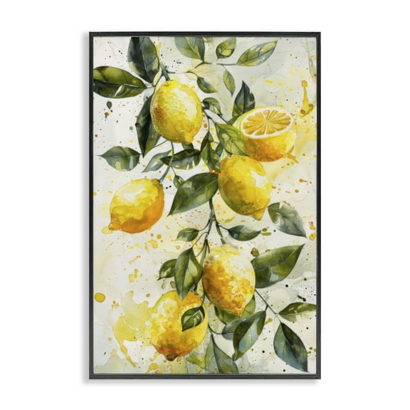 Stupell Industries Lemon Watercolor Splashes Food & Beverage Painting Black Framed Art Print Wall Art, 12 x 18