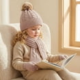 thumbnail image 3 of YUANxueke Kids Winter Hat Scarf Gloves Set, Girls Boys Pom Hat Beanie Knitted Scarves Mittens, 3-Piece Thick Ski Sets, 3 of 4