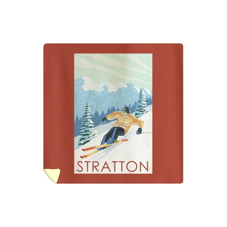 Vermont Fiber Designs Stratton, Vermont - Downhill Skier Scene - Lantern Press Artwork (88x88 Queen Microfiber Duvet Cover) ()