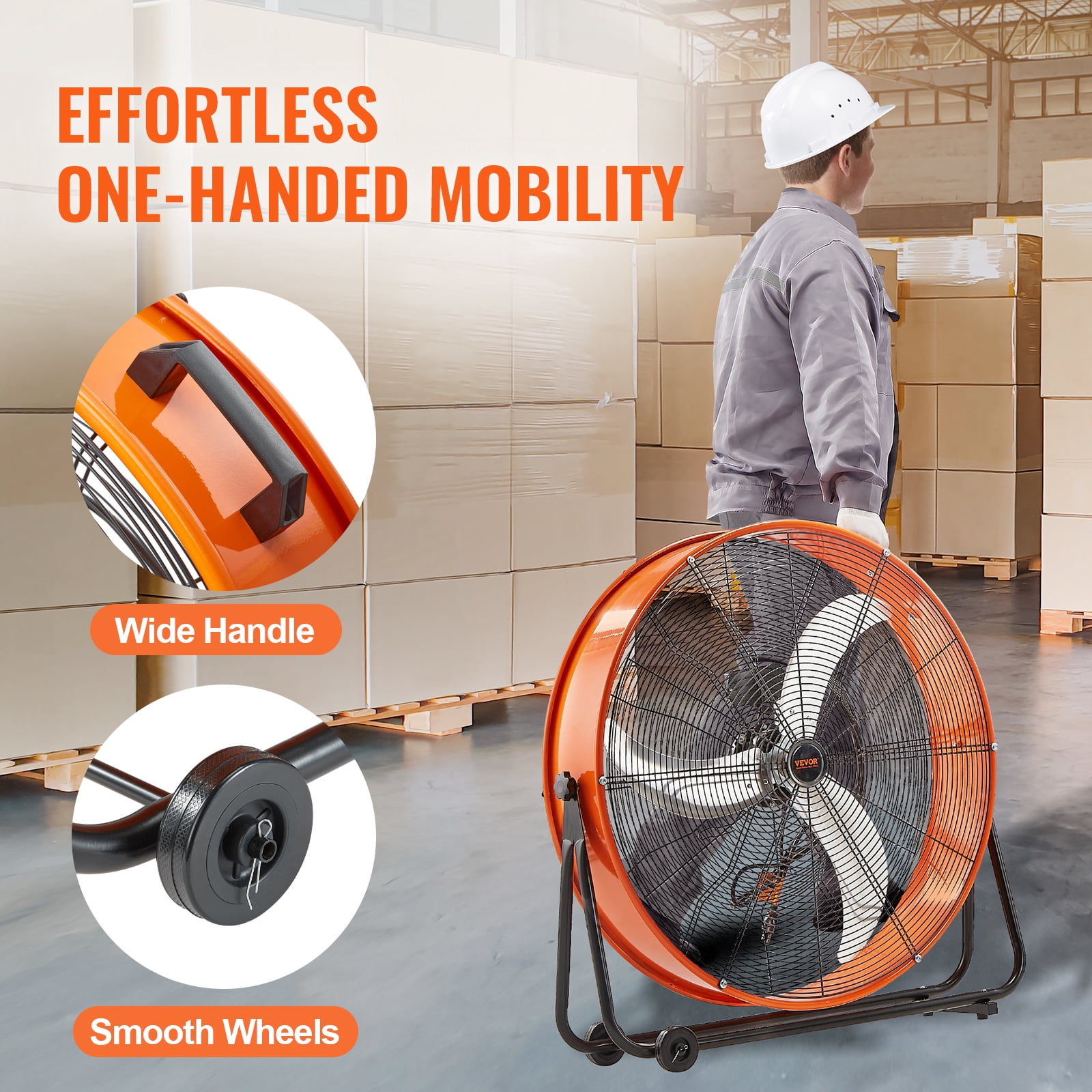VEVOR Drum Fan, 30 Inch High Velocity Industrial Shop Fan, Heavy Duty Commercial Use 3-Speed 13000CFM, 360°Adjustable Tilting Industrial Floor Fan for Warehouse,Workshop,Factory, Basement