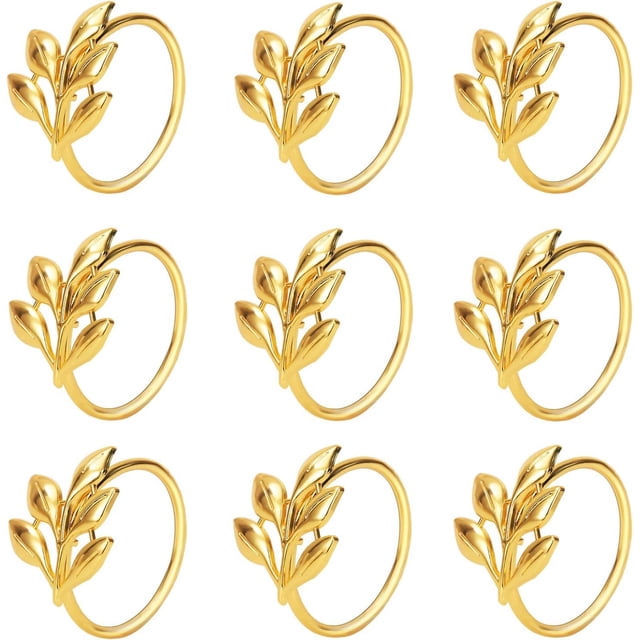Juego de 50 Anillos para Servilletas KPOSIYA de Metal Dorado con Diseño de Hoja para Mesa
