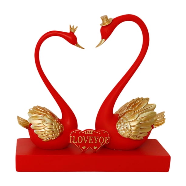 Centros de mesa Gloria Decoración de escritorio escultura pareja de cisnes 8,6x3,5x8,6 pulgadas Rojo