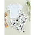 thumbnail image 4 of Gueuusu Western Toddler Baby Girls Outfits Short Sleeve Letter Printed T-Shirt Top Cow Print Bell Bottom Pants Clothes Set (Bow , 2-3 Years ), 4 of 9