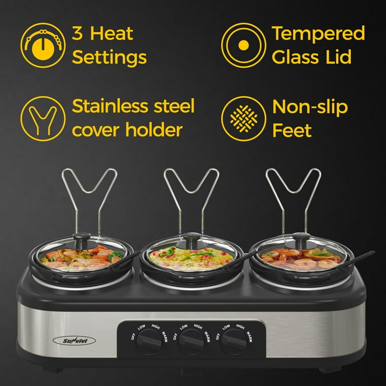 Sunvivi Triple Slow Cooker Buffet Server 3 Pot Food Warmer, 3-Section