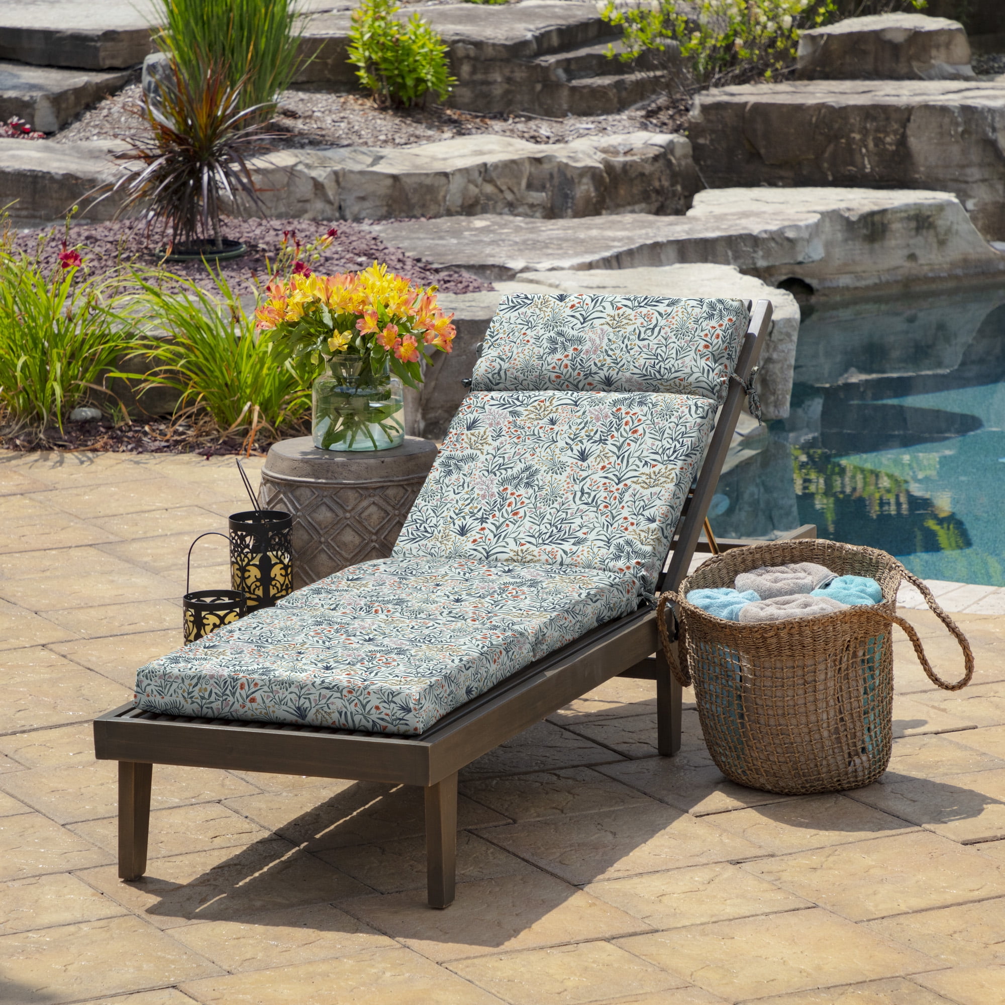 Arden Selections Pistachio Bontanical 72 x 21 in. Outdoor Chaise Lounge ...