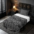 thumbnail image 3 of Erosebridal Halloween Bat Twin Sheets, Gothic Damask Aztec Bedding, Gray Black, Black Reversible, 3 Pieces, 1 Flat Sheet, 1 Fitted Sheet and 1 Pillowcase, 3 of 6
