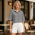thumbnail image 4 of Sewkxo Polo à Manches Courtes pour Femmes, Col Oversize, T-Shirt à Enfiler Y2k, Décontracté, Ample, Mode Urbaine, Chandail de Rugby, Gris G, 4 of 5
