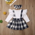 thumbnail image 6 of Douhoow 0-5Y Toddler Baby Girls Clothes Outfit Long Sleeve Ruffled Lace Top Plaid Suspender Skirt, 6 of 9