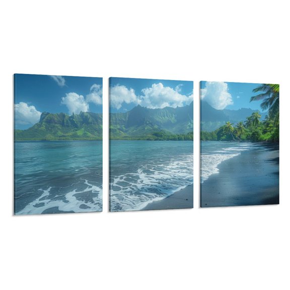 3 Piece Beach Fantasy Canvas Wall Art For Living Room Wall Decorations For BedroomLandscape Painting Modern Home Decor Stretched And Framed Ready To Hang Pictures 16x24 inch 3pcs