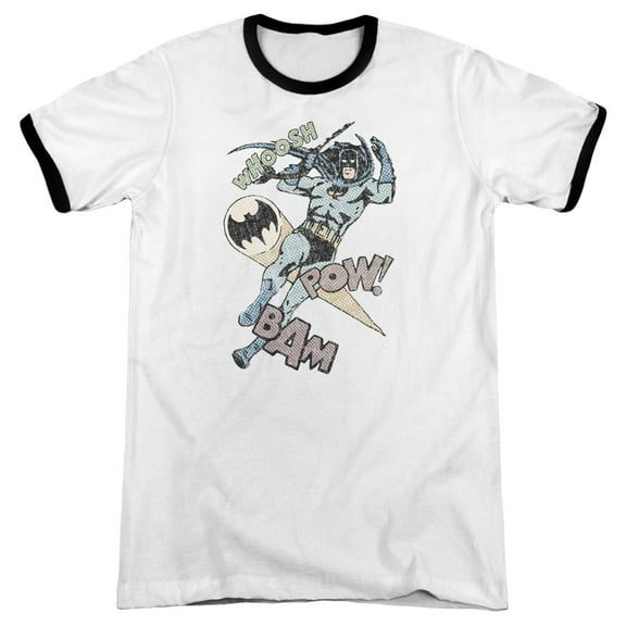 Batman Halftone Swing Adult Ringer T-Shirt White Black