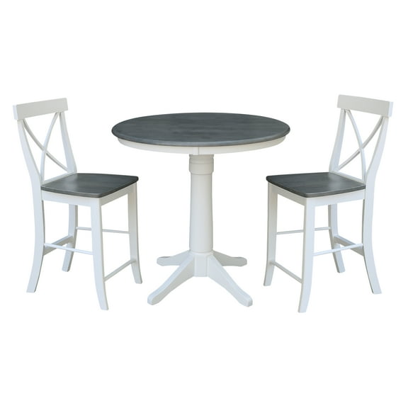 International Concepts 36" Solid Wood Table With 2 X-Back Counter Stools
