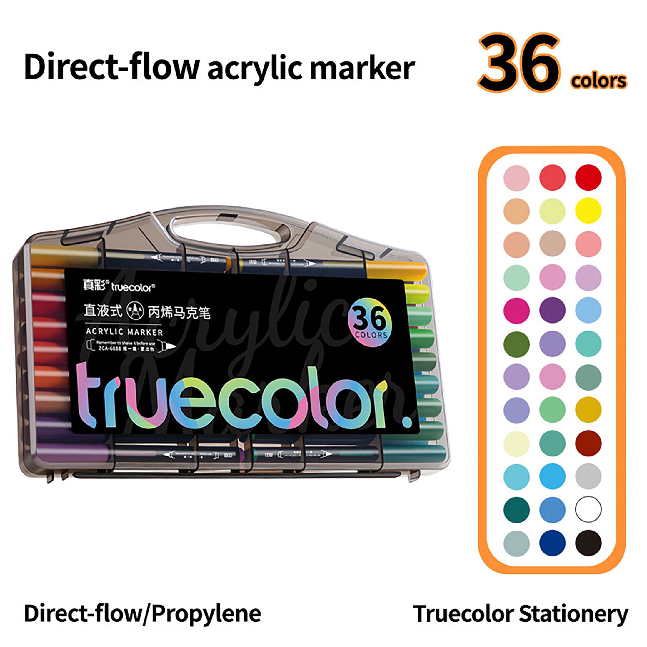 Truecolor Direct-Flow Acrylic Paint Markers, Black Barrel with PP Storage Case ZCA-6888
