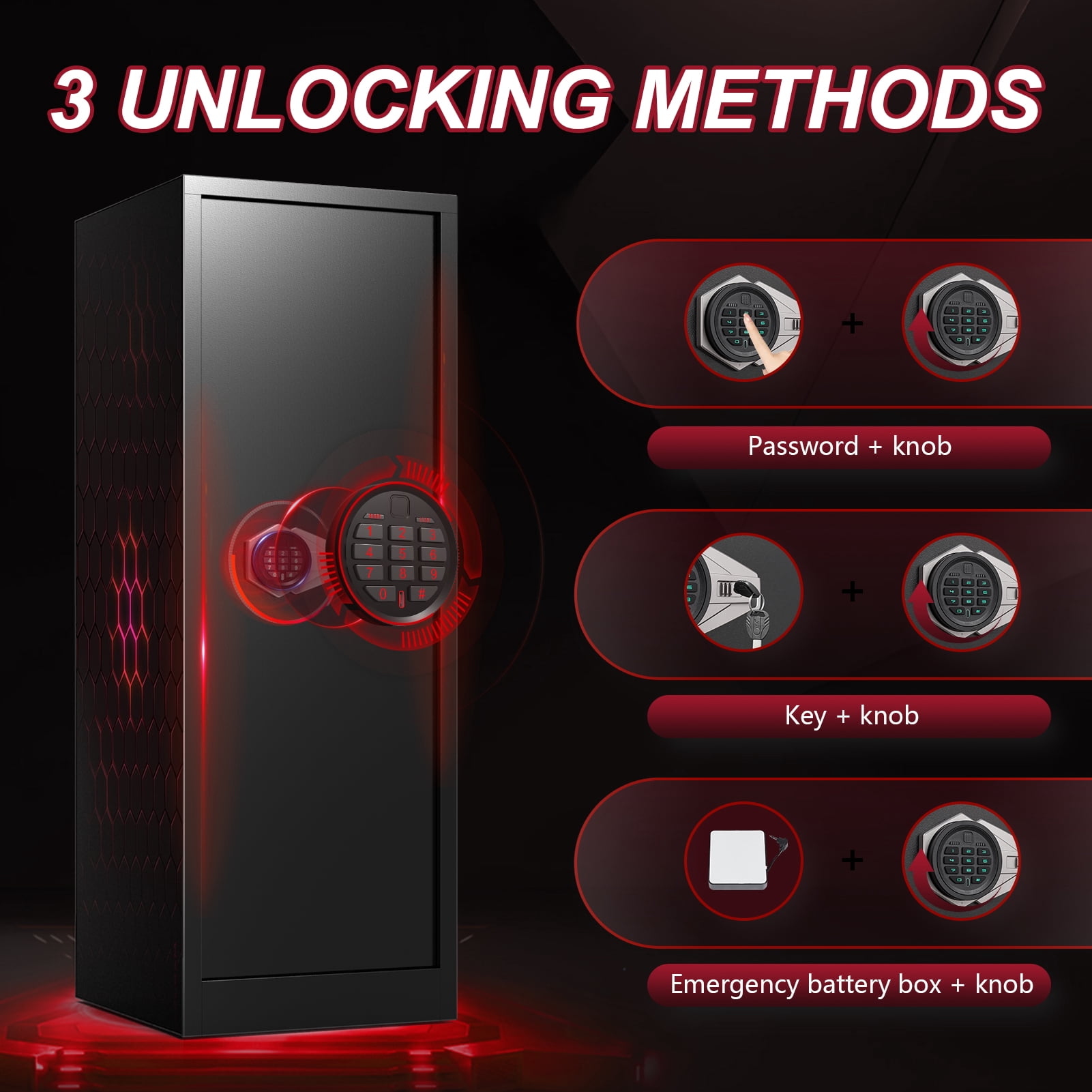 Foorsun 10-12 Electronic Gun Safe for Rifles and Pistols, Gun Cabinet for Home with Adjustable Shelves, Unassembled Gun Safes for Rifle and Password Lock, Alarm System & Mute Mode