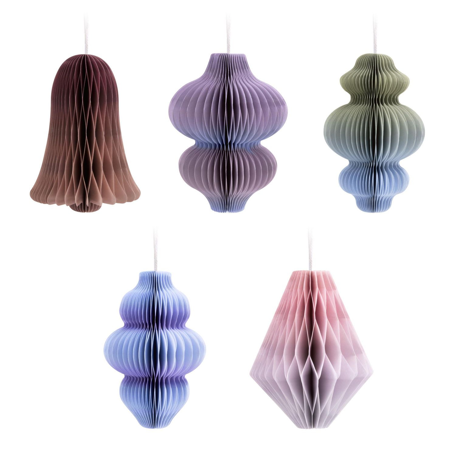 Hallmark Christmas Ornaments (Signature Muted Colors Honeycomb Paper), Set of 5