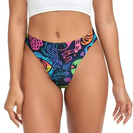Qokaie Neon Graffiti Urban Art Printed Women s Cotton Thong Underwear  Sexy Breathable Panties G-string-X-Small