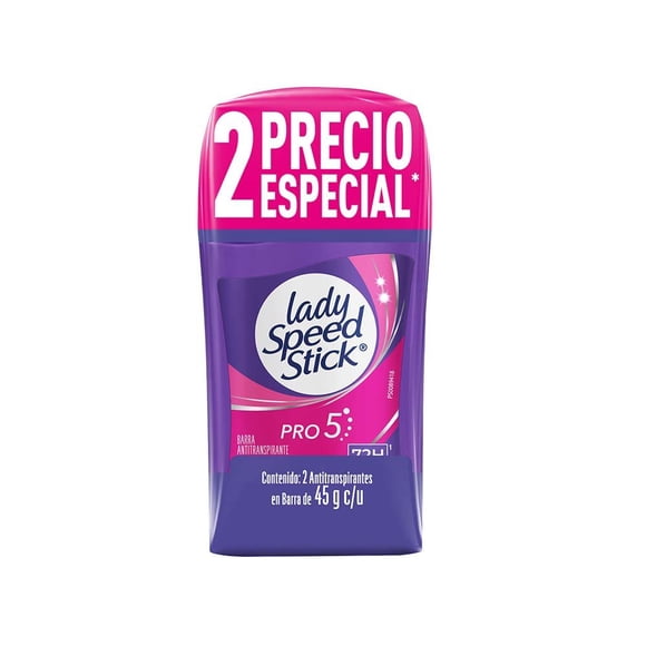 Desodorante Mujer Lady Speed Stick Pro 5 / Derma Nacar Antitranspirante en Barra Pack 45 g 2 Pzas