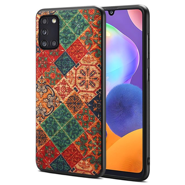 For Samsung Galaxy A31 Phone Case Seasons Floral Leather Coating Back Cover - Winter / Blue