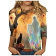 thumbnail image 2 of VKOYWKM Ghost T Shirt for Women Halloween 3/4 Sleeve Cute Print Halloween Tunic Tops Loose Fit Crew Neck Party Blouse, 2 of 5