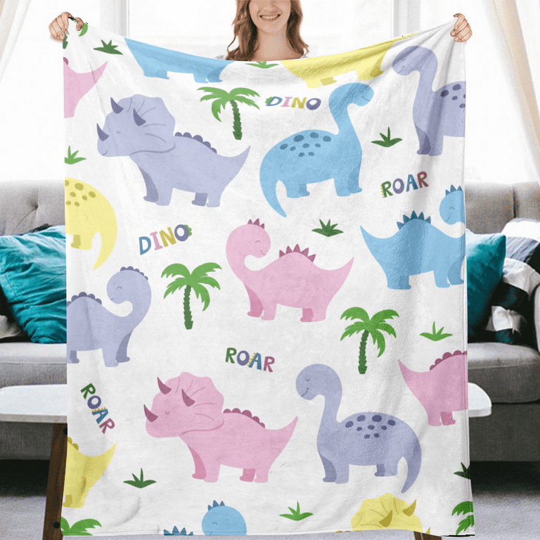 Throw Blanket Dinosaurs Cartoon Printed Super Soft Flannel Cozy Baby Blankets Machine Washable Light Weight Luxurious Cozy Warm Fabric for Living Room