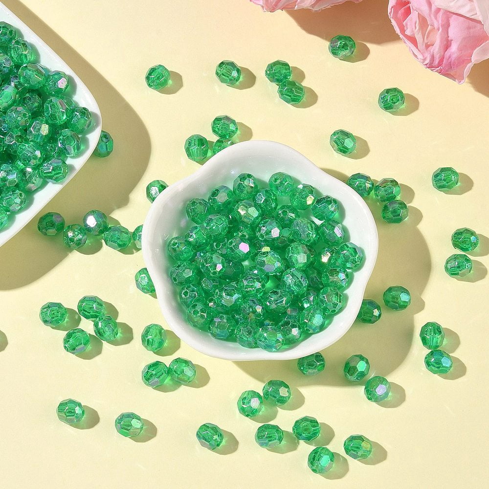 500gs Eco-Friendly Transparent Acrylic Beads Faceted Round AB color Green 8mm Hole: 1.5mm about 2000pcs/500g