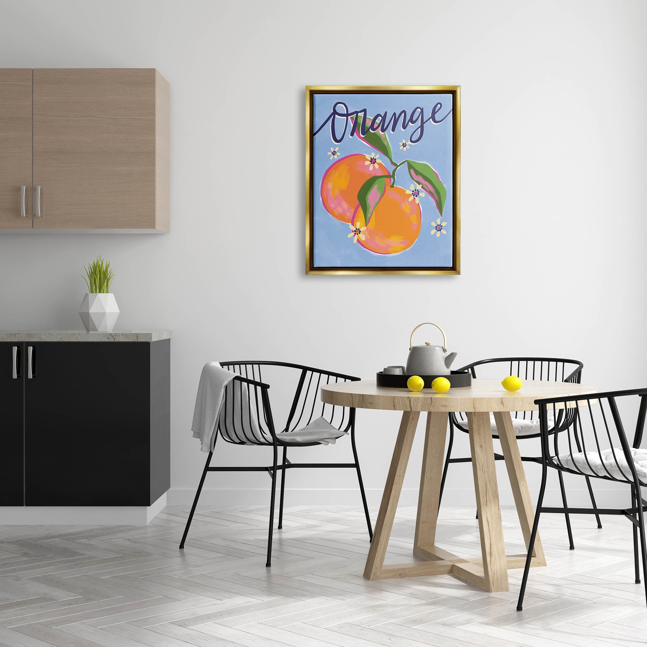 Orange Citrus Fruits Floral Pattern Food & Beverage Graphic Art Metallic Gold Framed Art Print Wall Art