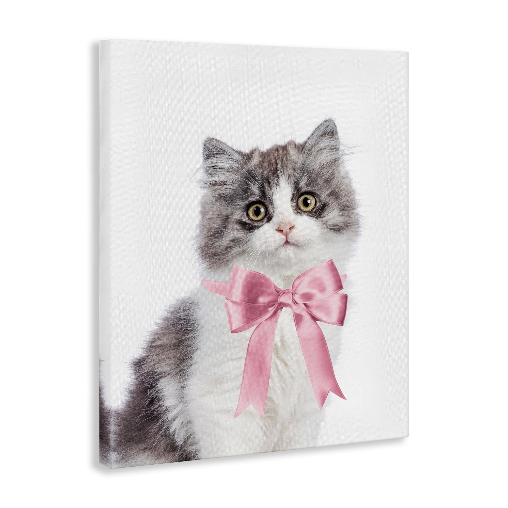 Stupell Industries Kitten with Pink Bow Animals Painting Wrapped Canvas Art Print Wall Art, 24 x 30