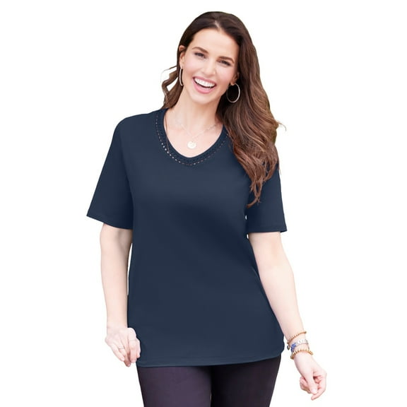 Catherines Women's Plus Size Suprema Crochet V-Neck Tee