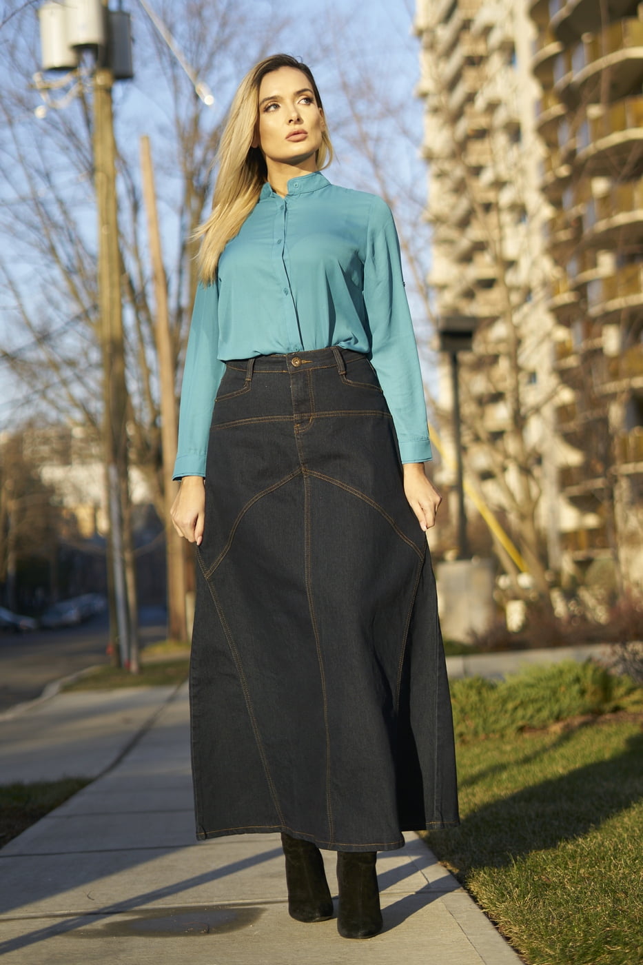 long jeans skirts for ladies