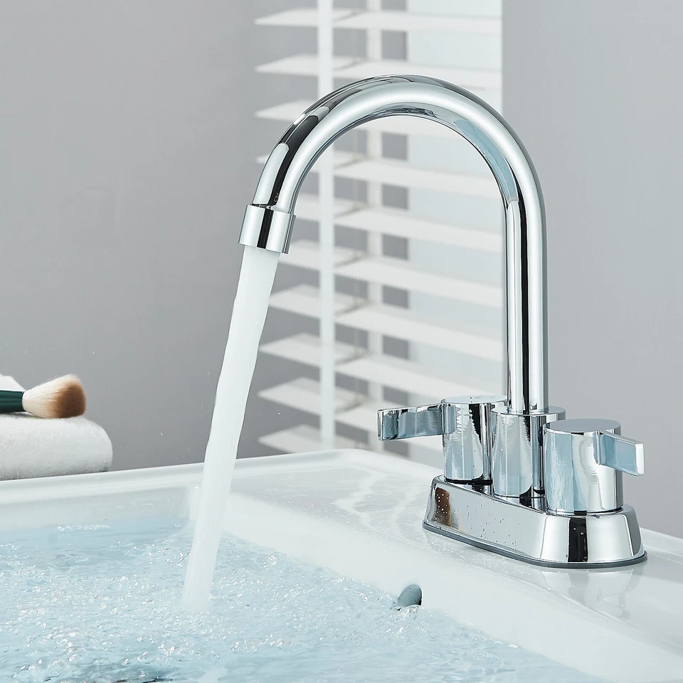 Chrome Bathroom Vanity Faucet 2-Handle 3 Holes Lavatory 4 In Centerset Mixer Tap