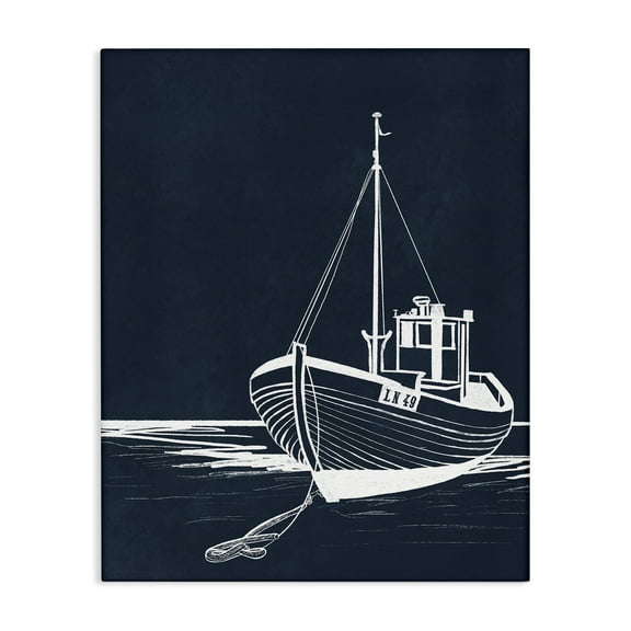 Stupell Industries White Outline Sailboat Transportation Painting Wrapped Canvas Art Print Wall Art, 16 x 20