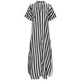 thumbnail image 6 of Fshinging Summer Dresses For Women 2025 Striped Open Front Short Sleeve Maxi With Side Slit Sun Dress, 6 of 7