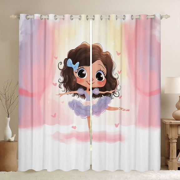 jejeloiu Cute Ballet Girly Black Out Curtains,Kawaii Black Princess Curtains Pack of 2 (42x63 Each),Cartoon Pink Loves Bedroom Curtains For Girls Kids,Luxury Bedroom Decor