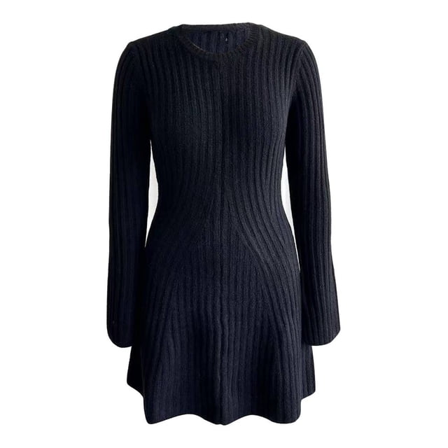 Vestido George para Mujer, con Manga Larga Tela Rib Cuello Redondo Flare Negro Talla ECH