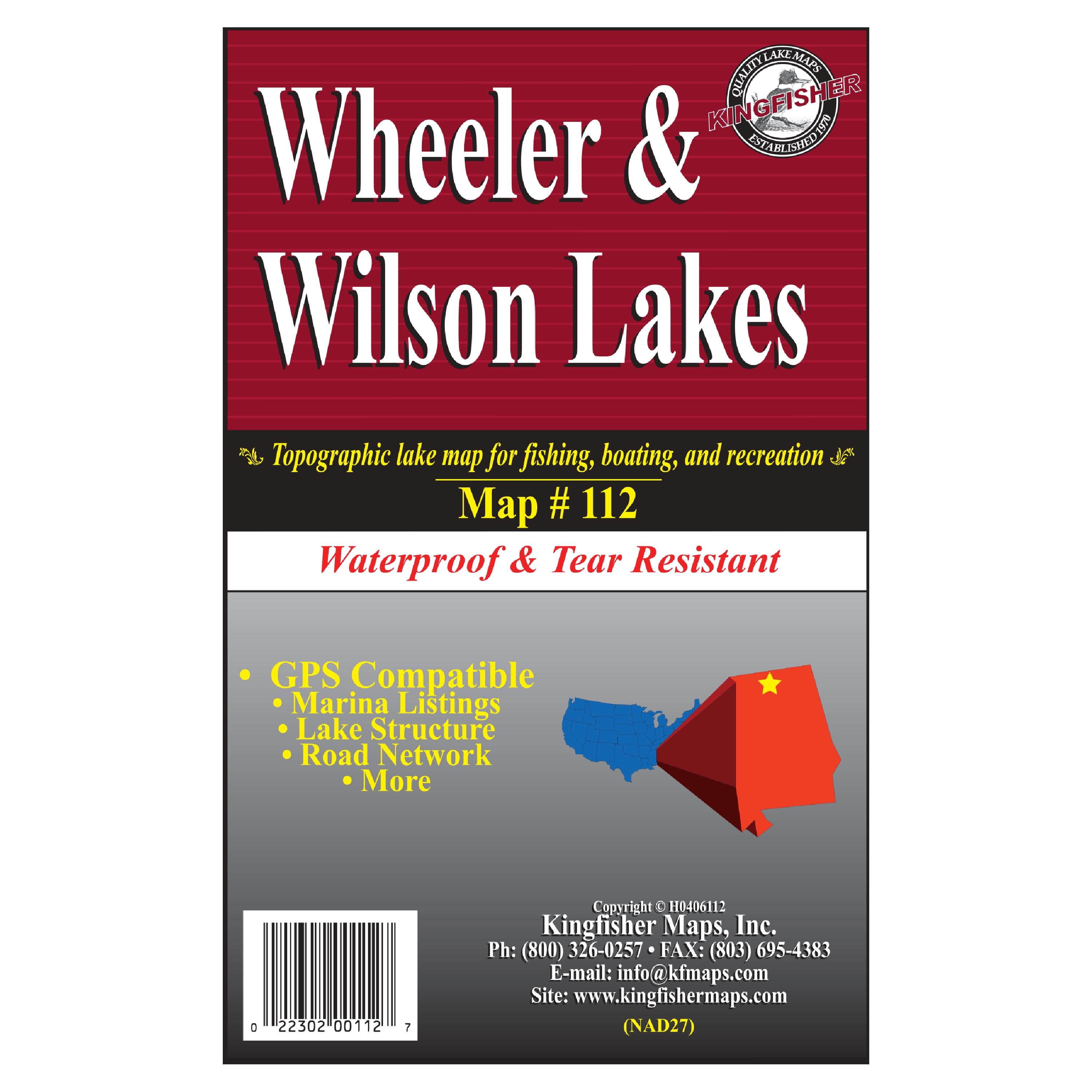 Kingfisher Maps Waterproof Topographical Lake Map Wheeler & Wilson