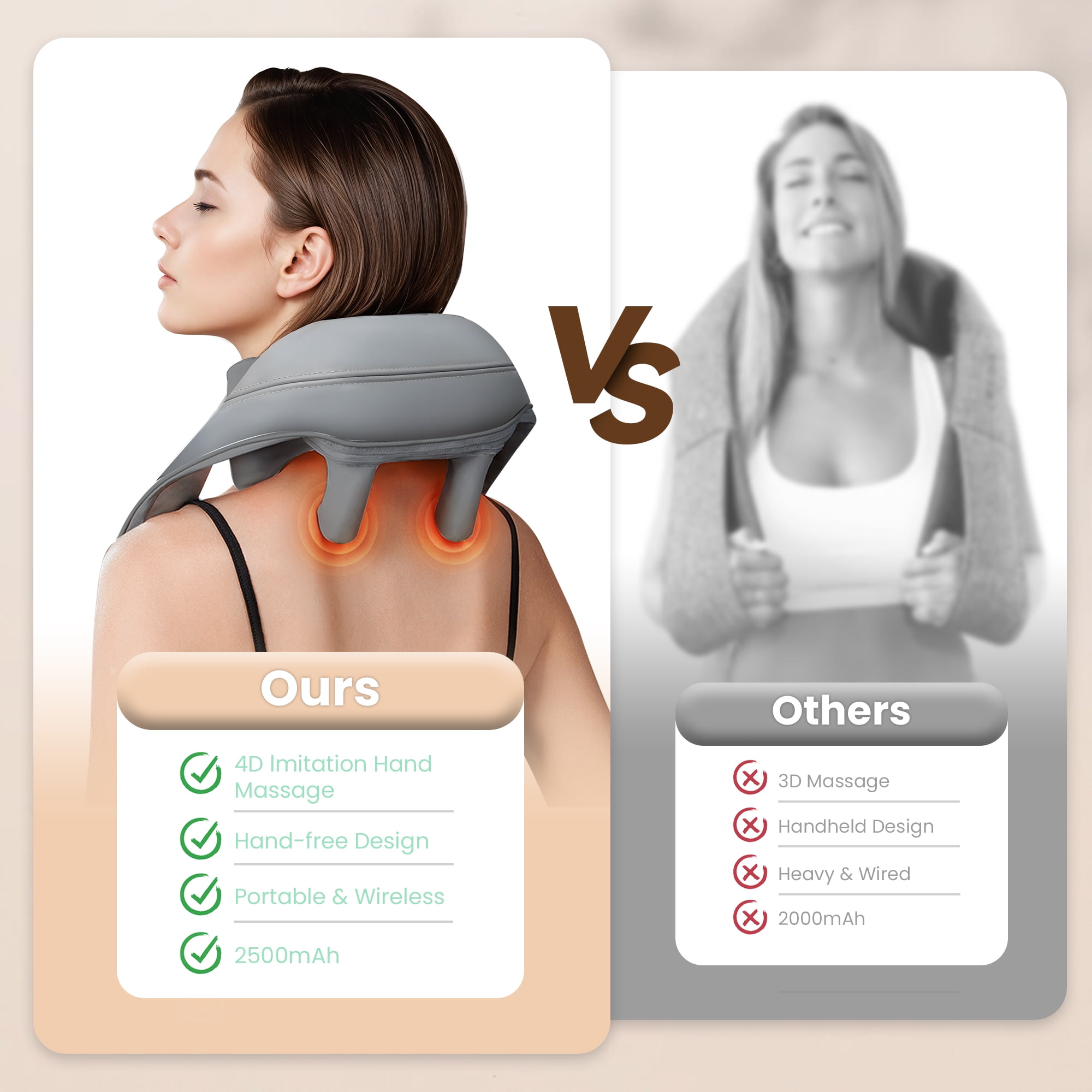 Comfier 4D Cordless Neck and Shoulder Massager with Heat, Shiatsu Kneading Back Massagers for Pain Relief
