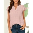 thumbnail image 3 of Jacquard Short Sleeve Blouse V Neck Ruffle Sleeved Casual Fitted Blouse Shirt for Women Lady Pink L, 3 of 6
