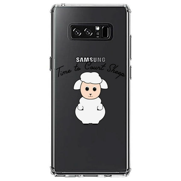 DistinctInk Clear Shockproof Hybrid Case for Samsung Galaxy Note 8 - TPU Bumper Acrylic Back Tempered Glass Screen Protector - Time to Count Sheep - Lamb