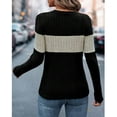thumbnail image 3 of NJWS Women Striped Color Block Knit Sweater Long Sleeve Crew Neck Slim Fit Pullover Top Lightweight Casual Wear for Fall Winter, 3 of 6