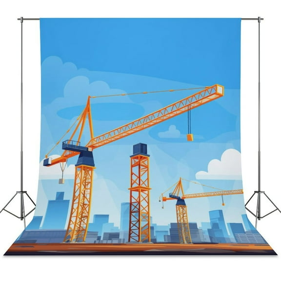 Excavator Construction Vehicle Truck Backdrop Background for Photography Photo Booth Backdrop for Photoshoot Background Screen Video Recording Parties Curtain