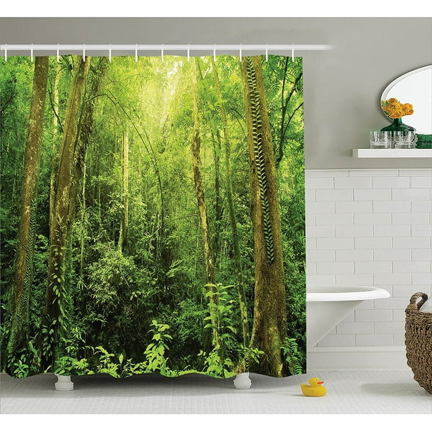 Rainforest Shower Curtain Set , Tropical Rainforest Landscape Malaysia Asia Green Tree Trunks Uncultivated Wood, Bathroom Accessories, X 70L.., Ambesonne - Walmart.com