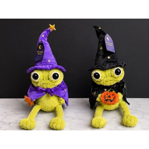 Halloween Wizard Frogs Plush Toys, Cute Green Frog Stuffed Animal with Witch Hat Cape & Pumpkin, Spooky Soft Frog Plush Doll for Halloween Home Decor & Gift