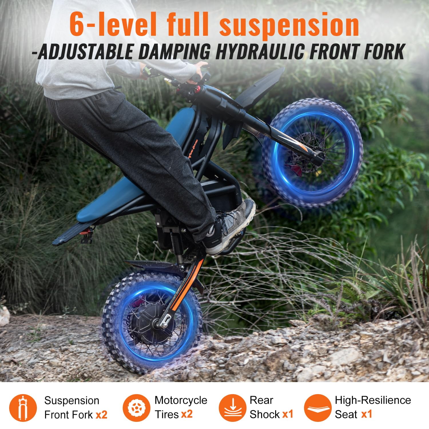Riding'times GT54 Pro Electric Dirt Bike for Teens Adults, 60V 25AH 40MPH Ebike with 14"/12" Motorcycle Tire, 3000W Dual Hydraulic Brakes Mountain Off-Road Dirtbike