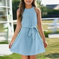 thumbnail image 2 of YOUYEDIAN 2025 Summer Teen Dresses Cute Halter Neck Sun Dress Tied Waist Sleeveless Dress Retro Swing Dress,Light Blue 9-10 Years, 2 of 5