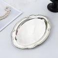 thumbnail image 2 of Oval Stainless Steel Platter, Embossed Decorative Platter For Dessert & Appetizers, Wedding Table Decor Tray, 9.65×6.89 Inch Silver Oval Metal Serving Tray Corrosion-Resistant Surface, 2Pcs, 2 of 6