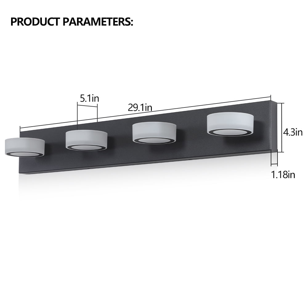 Miniyam Hard-Wired Vanity Light, 4-Light Modern Acrylic Wall Fixture for Bathroom Mirror Lighting