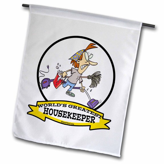 3dRose, Funny Worlds Greatest Housekeeper Cartoon, 12 x 18 inch Garden Flag